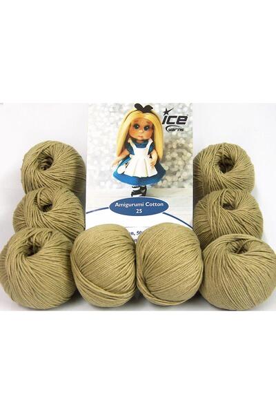 Ice yarns 8x25 جرام. AMIGURUMI COTTON 25 قطن، أكريليك كاكي فاتح للأطفال، خيوط...