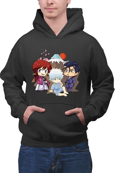 OEM Hanorac barbatis Rurouni Kenshin Chibi Trio Kenshin Gintoki Hajime