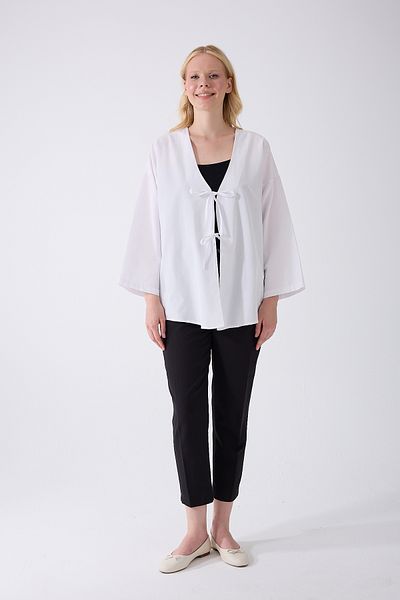 fumel women's clothing White Kimono Tunic with Front Bag