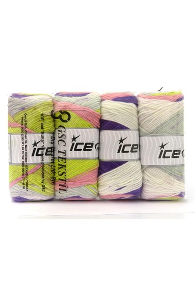 Ice yarns (4 قطع 100 جرام) مجموعة من 4 قطع من الأكريليك من BIG BANG باللون الأخضر والوردي