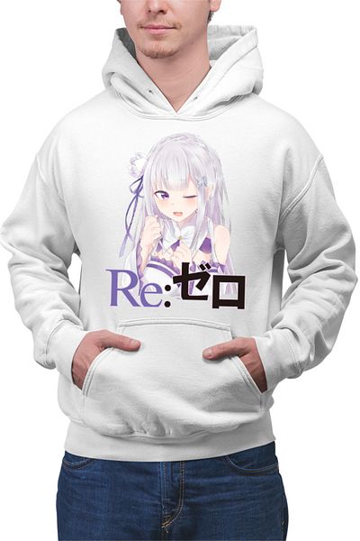 OEM Men's Hoodie Re Zero Emilia Neko Magic Princess Otaku Isekai