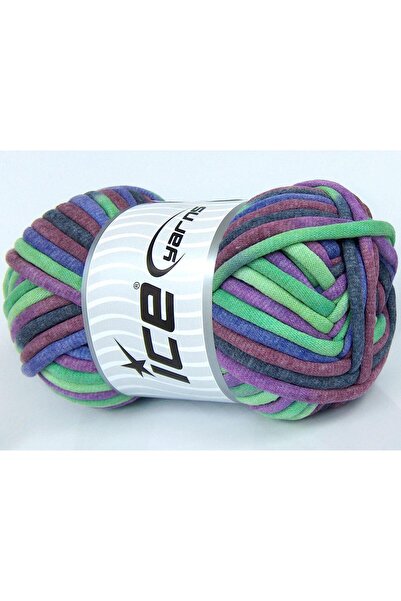 Ice yarns 1×250 جرام. خيوط قطنية جامبو ملونة باللون الأخضر، الأرجواني، الرماد...
