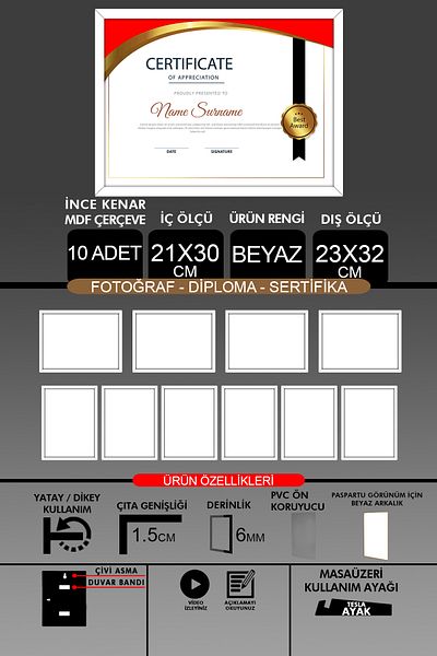yhfoto 10 bucăți 21x30 cadru - cadru A4 cu șipci subțiri - cadru alb - cadru pentru certificat foto