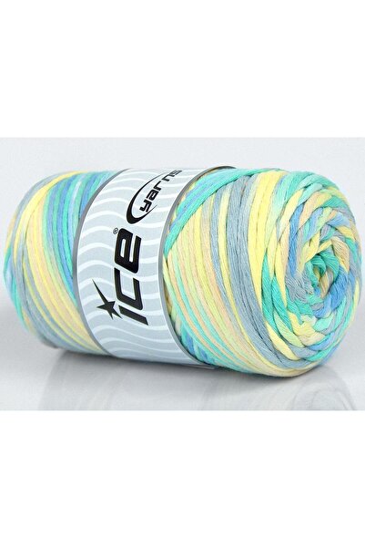 Ice yarns 1×250 جرام. خيوط قطنية طبيعية بلون 3 مم، رمادي فاتح، درجات خضراء، أ...