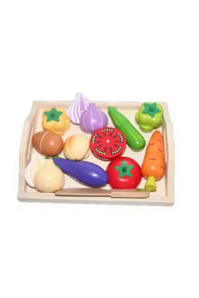 Picodino Set legume si fructe din lemn cu tava – jucarie de taiat pentru copii