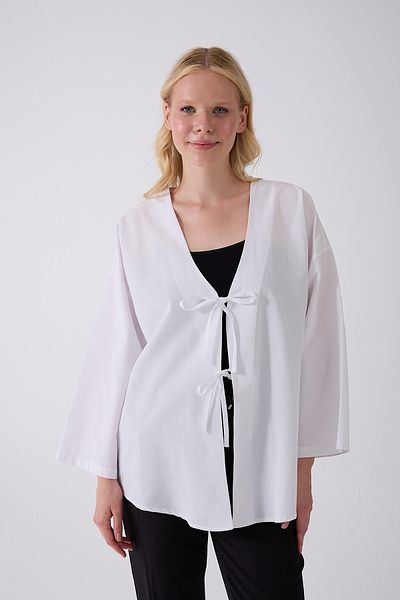 fumel women's clothing White Kimono Tunic with Front Bag