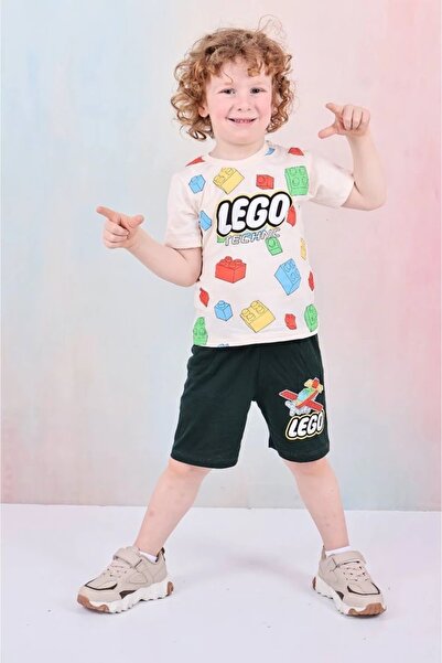 PİJAKİDS PJKSKT Legoo Αγορίστικο κοντομάνικο σετ με πράσινο σορτς 7610-Y