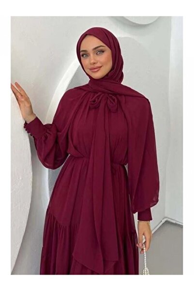 Modamorfo Φόρεμα σιφόν με λεπτομέρεια με κασκόλ στο γιακά - Μπορντό