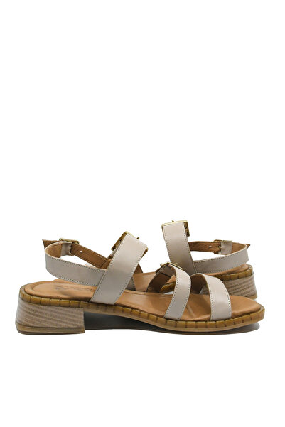 Anna Viotti Sandals with Decorative Buckles, Light Gray, Leather