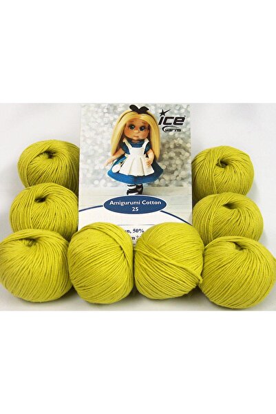Ice yarns 8x25 جرام. AMIGURUMI COTTON 25 قطن، أكريليك أخضر زيتوني فاتح للأطفا...