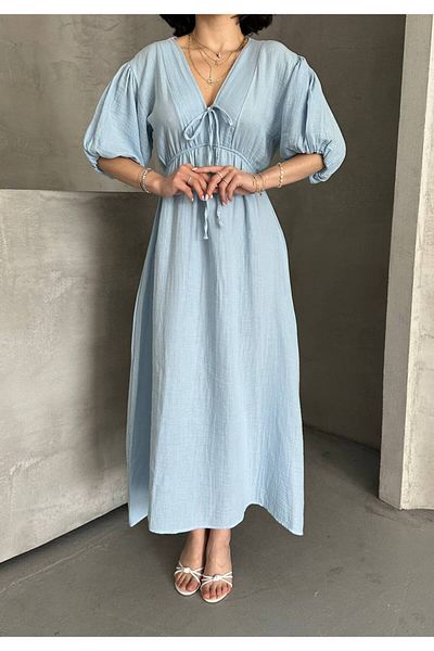SUN STYLE 100 rochie din muselina de bumbac cu maneca balon