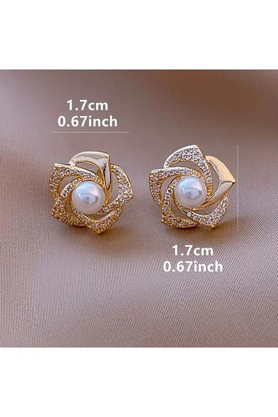 Atılgan Grp Vintage Elegant Pearl and Zircon Stone Flower Model Women's Earrings