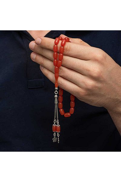 sedu Silver Tasseled Capsule Cut Squeezing Amber Rosary