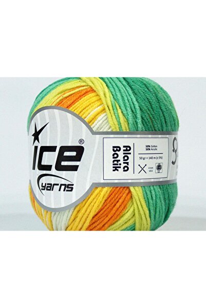 Ice yarns 8x50 جرام. خيوط صيفية من القطن، أكريليك، أبيض، برتقالي، أصفر، أخضر،...