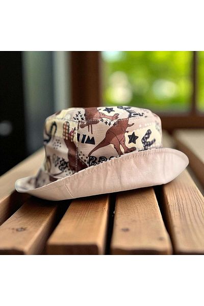 Balgüneş Tekstil 4/8 Years Old Boy Dinosaur Printed Flower Hat-52Cm Beige