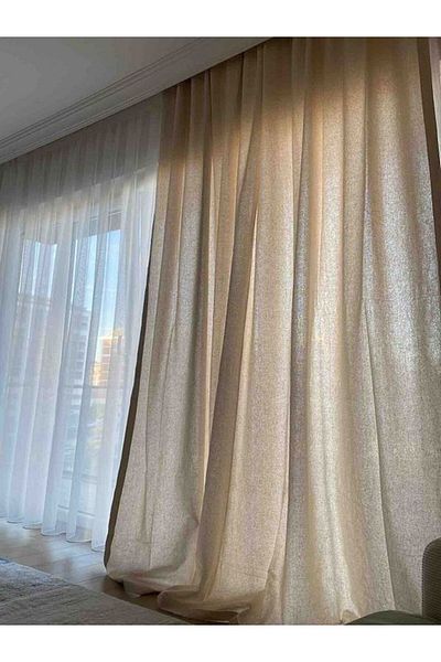 PAZARSEN 100% Cotton Buldan Linen Curtain Plain Plain Natural Woven Sunshade Window Curtain Buldan