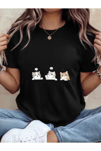 Sarah's Boutique Tricou de damă – 100% bumbac – Imprimeu minimalist cu animal...