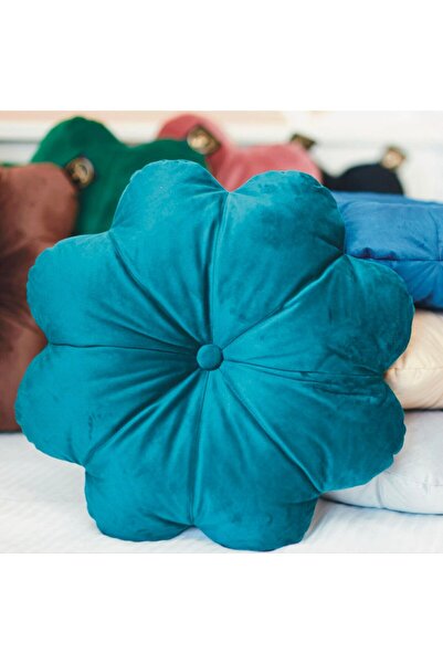 OEM Decorative Pillow Puffet Flower in Dark Green Velvet, 45 cm Diameter