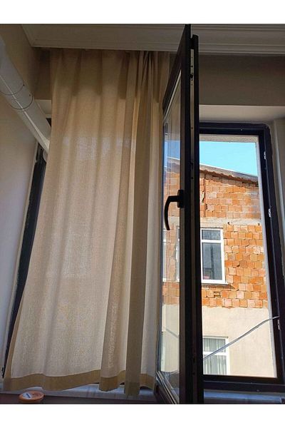 PAZARSEN 100% Cotton Buldan Linen Curtain Plain Plain Natural Woven Sunshade Window Curtain Buldan