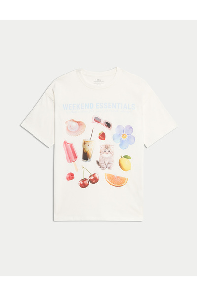 Marks & Spencer Saf Pamuklu Baskılı Tişört (6-16 Yaş)