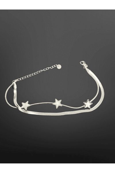 FM Silver Color Star Detailed Double Row Model 316L Stylish Trend Steel Elegant Bracelet |   Minimalist and Stylish