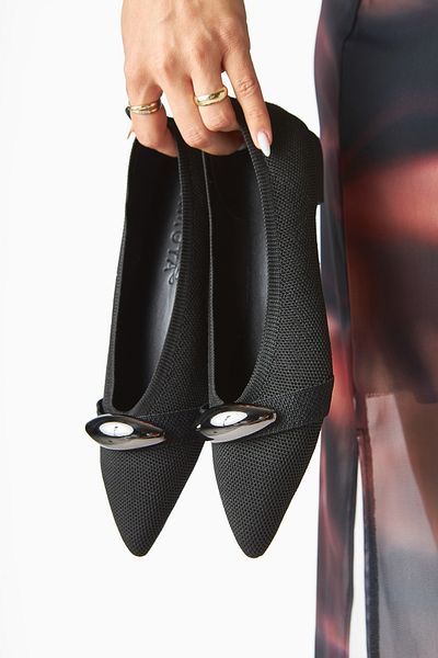 Limoya Lola Black Metal Buckle Women's Ballerina Pointed Toe Comfortable Daily Shoes