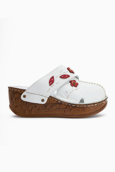 Limoya Γνήσιο δέρμα Alto White Wedge Slippers Παντόφλες Comfort με αντίκες σόλα