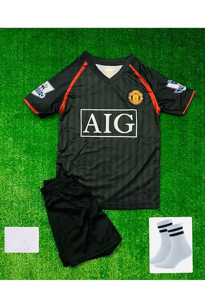 Flextreme C'Ristiano-Ronaldô 2008 Manchester-Unıted Short Sleeve Black Kids Jersey Set of 4