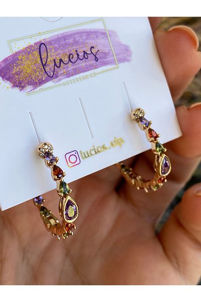 Lucios Golden Craftsmanship Colorful Stone Hoob Earring