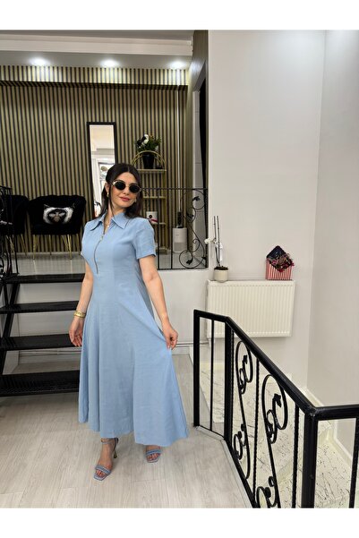 Butik Mavi fermuarlı gömlek elbise