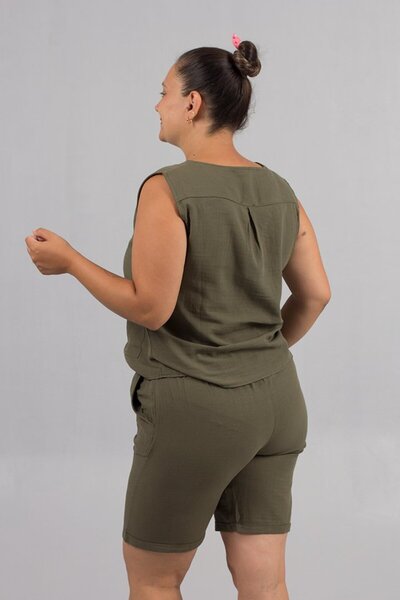 Truva XXL Plus Size Tiril Tiril Linen Khaki Shorts Vest Suit