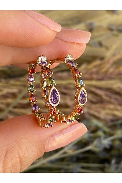 Lucios Golden Craftsmanship Colorful Stone Hoob Earring