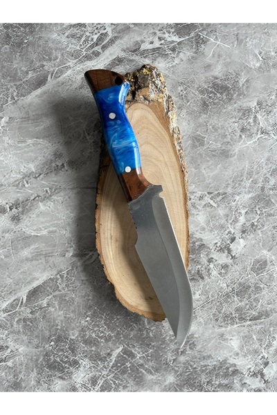 empressnaturalstone Hibrit Mavi Epoksi Kabzeli El Yapımı Kılıflı Kamp ve Av B...