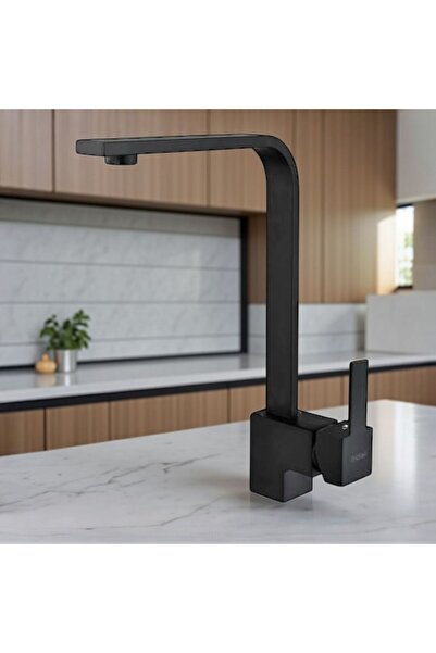 Viosa Siyah Kare Kuğu Mutfak Bataryası 360 Derece Döner Borulu Musluk