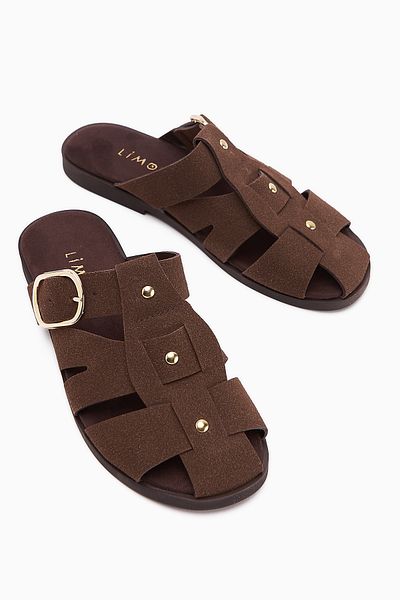 Limoya Γυναικείες παντόφλες Hima Brown Comfort Buckle