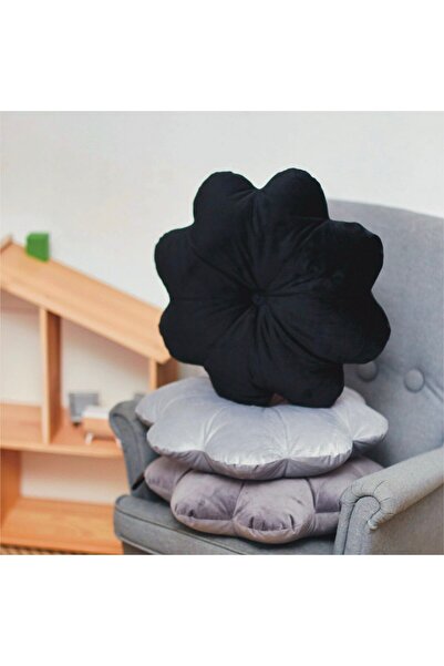 OEM Black Velvet Flower Puffet Decorative Pillow, 45 cm Diameter