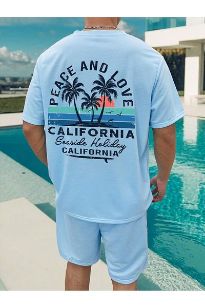 aynewmoda Men's palm Printed t-shirt and shorts set