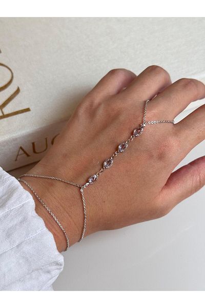 LEROSY CO Silver Color Shahmeran with Stone Detail – Elegant and Adjustable Women's Hand Jewelry
