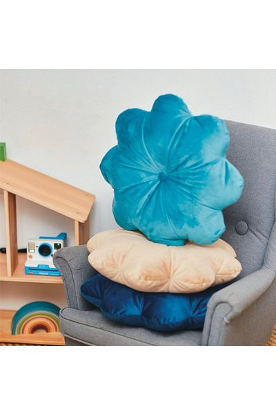 OEM Perna Decorativa Puffet Floare din Catifea Turcoaz, 45 cm Diametru