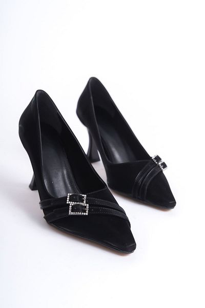 Zerenyus Maya Premium Women's Black Satin Heeled Shoes