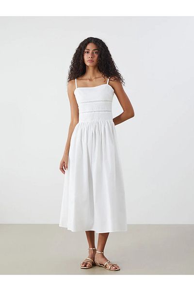 LC Waikiki Xside White Square Neck Openwork Dress