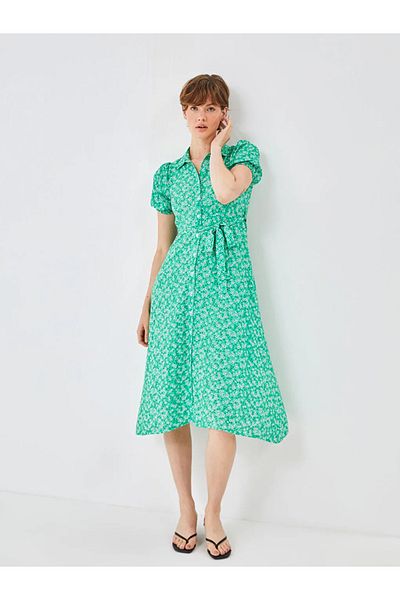 LC Waikiki Blais green floral short sleeve women shirt dress