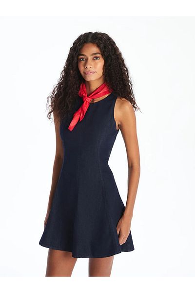 LC Waikiki Xside indigo crew neck peplum mini jean dress
