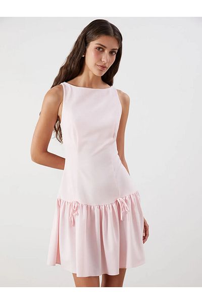 LC Waikiki Lcw vision pink bicycle collar a-line poplin mini dress