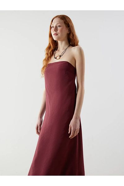 LC Waikiki Lcw Vision Burgundy Strapless Neck Modal Blended Dress
