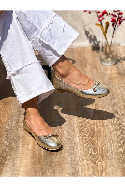 SİBA SHOES Livana Genuine Leather Gold Ballerinas
