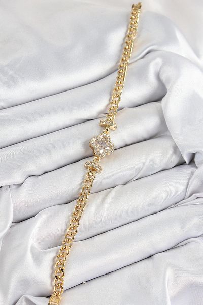 NETWORK ART Bfs Brass Zircon Stone Clover Model Gold Color Women's Bracelet
