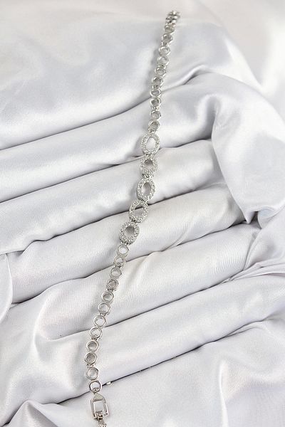 NETWORK ART Bfs Brass Zircon Stone Oval Model Silver Color Women's Bracelet