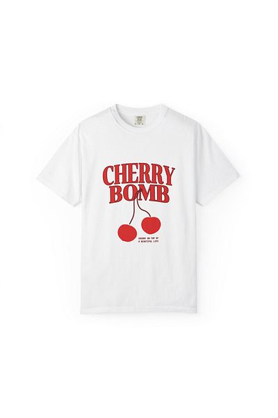 Hilosh Cherry Bomb Printed Crew Neck Comfort Fit Unisex White T-Shirt