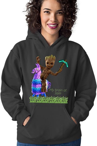 OEM Women's Hoodie Baby Groot Riding Fortnite Minecraft Pickaxe Blade